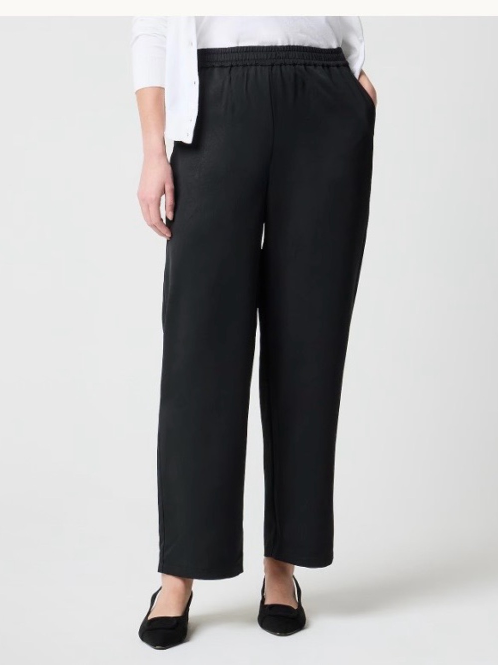 J Crew Shiny Crinkled Pull On Elastic-Waist Wide-Leg Pants Black XXS